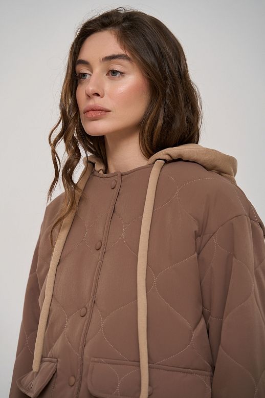 Куртка з трикотажним капюшоном коричнева - №2