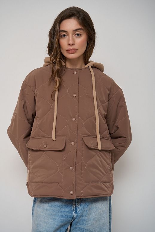 Куртка з трикотажним капюшоном коричнева