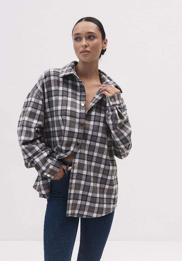 Сорочка в клітинку утеплена сіро-біла МБС400/1 #RU# Рубашка в клетку утепленная серо-белая МБС400/1 № 2