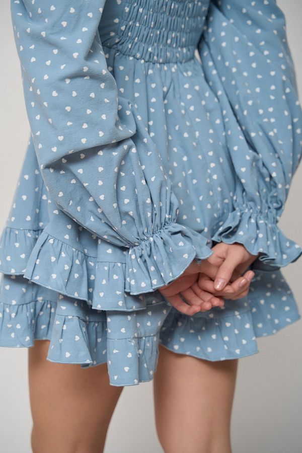 Сукня з подвійною спідницею блакитна в білі серця  № 4