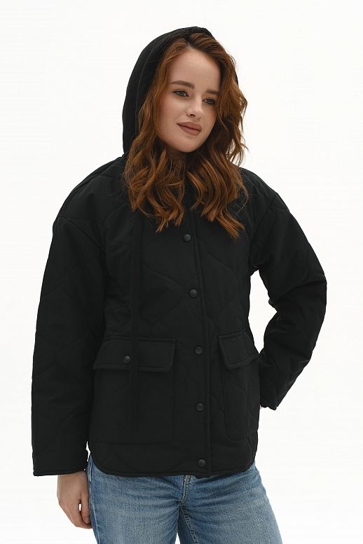 Куртка з трикотажним капюшоном чорна