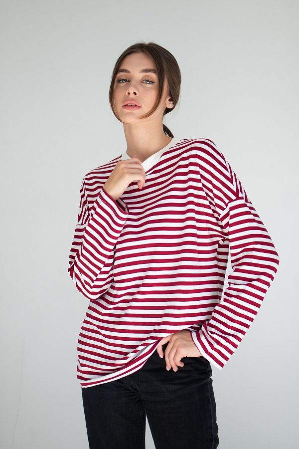 Лонгслів у смужку бордовий MBKC004/3 #RU# Лонгслив в полоску бордовый MBKC004/3 № 4