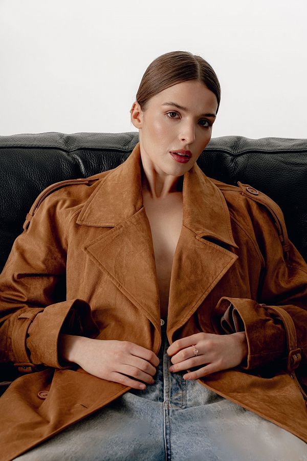 Тренч максі замшевий рудий PREMT/01 № 1