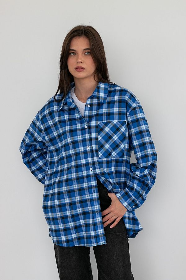 Сорочка котонова класична синя клітинка МБСЧ001 #RU# Рубашка котоновая классическая синяя клетка МБСЧ001 № 4