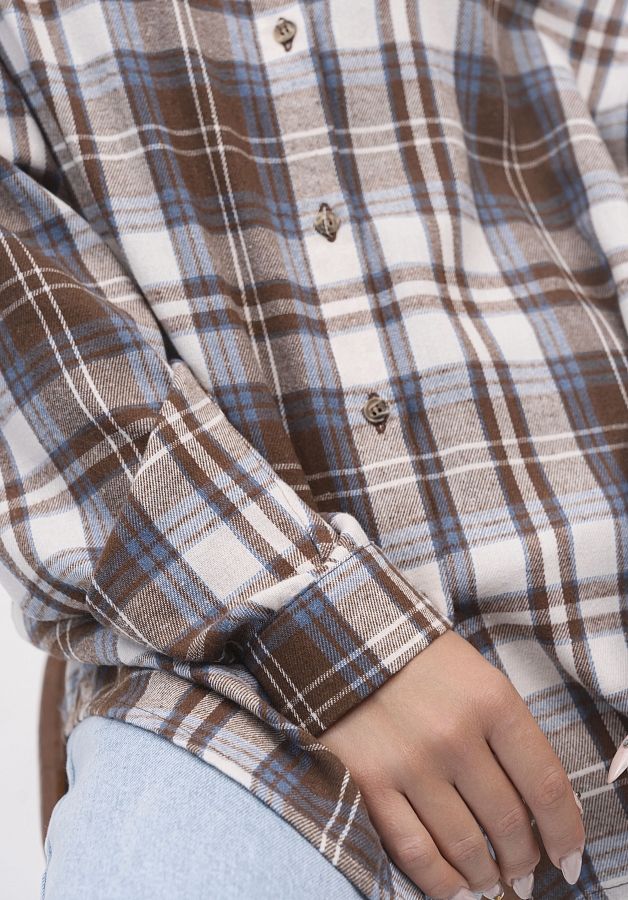 Сорочка oversize в клітинку коричнева/молочна P1409/3 #RU# Рубашка oversize в клетку коричневая/молочная P1409/3 № 2