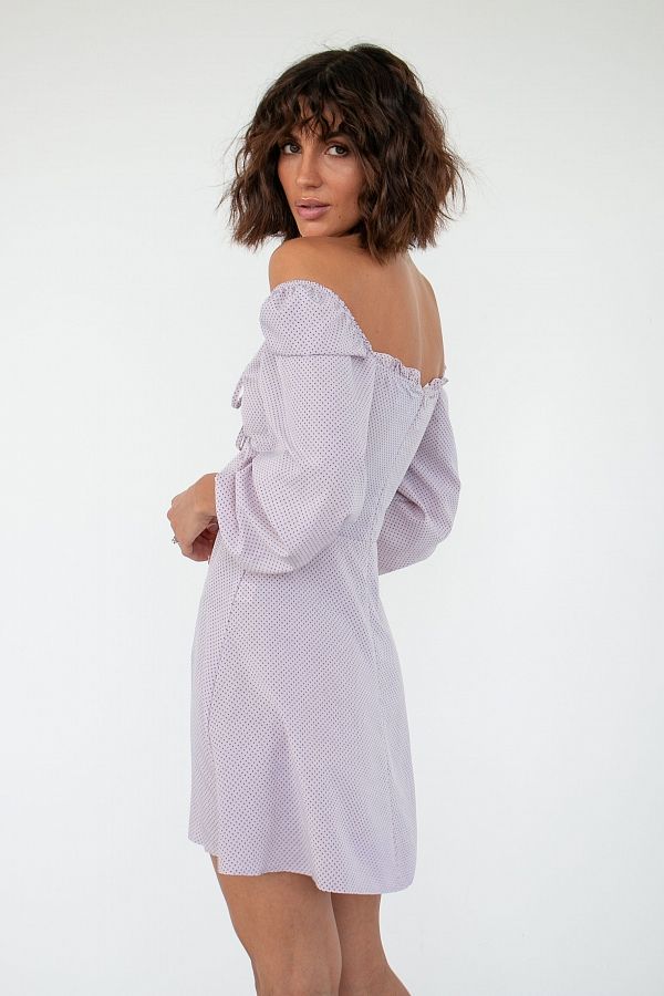 Сукня міні з роспіркою сіро-біла в горох D0321/22 № 5