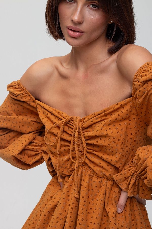 Сукня з подвійною спідницею гірчична  № 3