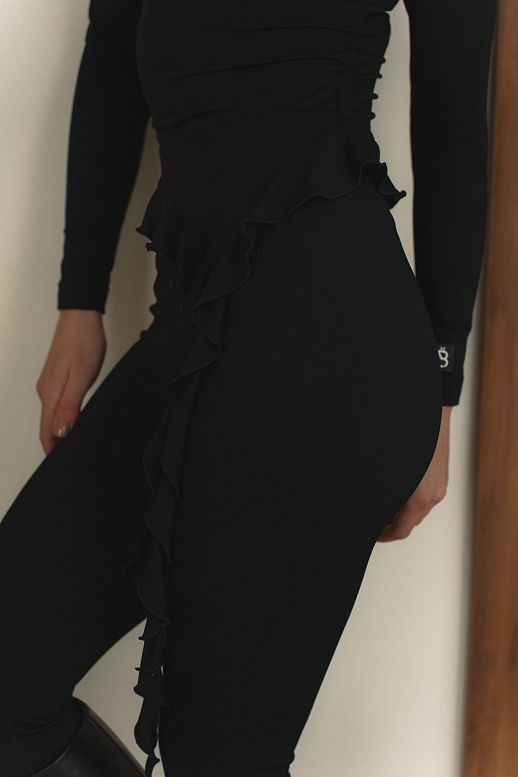 Лонгслів тонкий з воланами чорний - №2